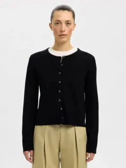 Selected Femme Naisten Neuletakki, SLFThea LS Knit Merino Cardigan Noos Black