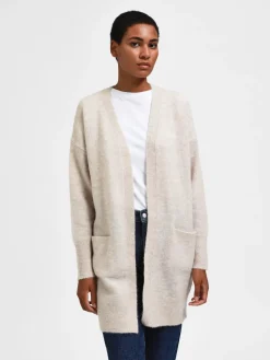 Selected Femme Naisten Neuletakki Lulu New Knit Long Cardigan Birch Melange