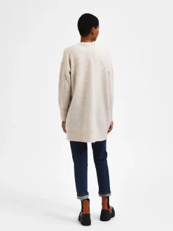 Selected Femme Naisten Neuletakki Lulu New Knit Long Cardigan Birch Melange