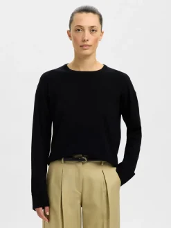 Selected Femme Naisten Neulepaita, Slfthea LS Knit Merino O-Neck Noos Black