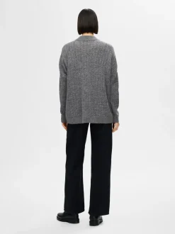 Selected Femme naisten neule, SLFMALINE LS KNIT HIGH NECK Grafiitti