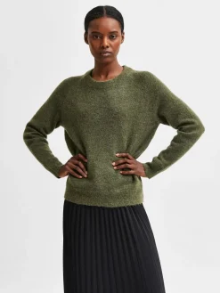 Selected Femme Naisten Neulepaita, Lulu LS Knit O-Neck Kalamata Melange