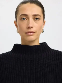 Selected Femme naisten neulepusero SLFSELMA SUS LS KNIT PULLOVER NOOS, musta