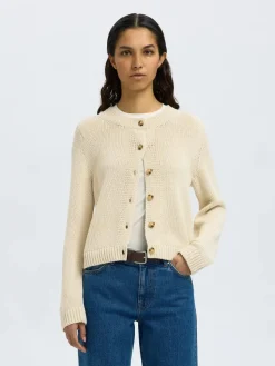 Selected Femme naisten neuletakki, SLFIVY LS KNIT O-NECK CARDIGAN NOOS Luonnonvalkoinen
