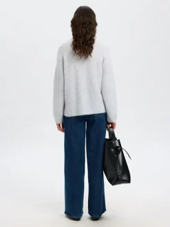 Selected Femme naisten neulepusero, SLFSIA RAS LS KNIT T-NECK Vaaleansininen