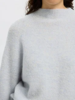 Selected Femme naisten neulepusero, SLFSIA RAS LS KNIT T-NECK Vaaleansininen