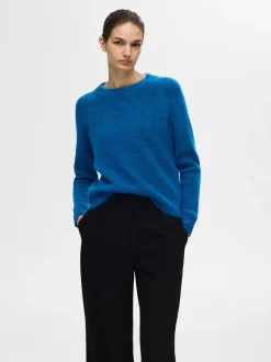 Selected Femme Naisten Neulepaita, Lulu LS Knit O-Neck Sininen