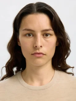 Selected Femme Naisten Neulepaita, Slfthea LS Knit Merino O-Neck Noos Oatmeal