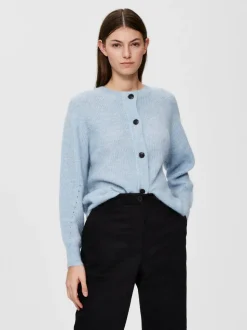 Selected Femme, Naisten Neuletakki, Lulu LS Knit Short Cardigan Vaaleansininen