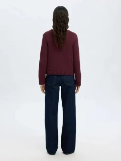 Selected Femme naisten neuletakki, SLFIVY LS KNIT O-NECK CARDIGAN NOOS Viininpunainen