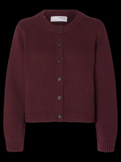 Selected Femme naisten neuletakki, SLFIVY LS KNIT O-NECK CARDIGAN NOOS Viininpunainen