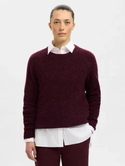 Selected Femme Naisten Neulepaita, Lulu LS Knit O-Neck Fig Melange