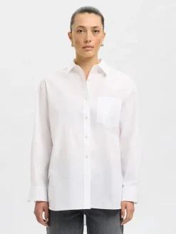 Selected Femme naisten paitapusero SLFESTER LS OVERSIZE SHIRT NOOS, valkoinen