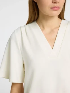 Selected Femme naisten paita, SLFTENNY SS V-NECK TOP Luonnonvalkoinen