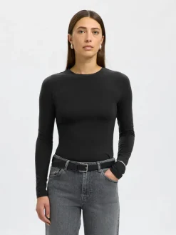 Selected Femme naisten paita SLFMANJA LS O-NECK NOOS, musta