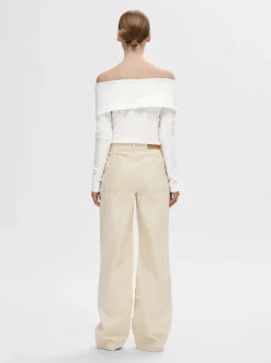 Selected Femme naisten paita,SLFEFFIE LS OFF-SHOULDER TOP Luonnonvalkoinen