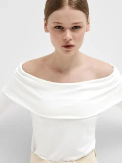Selected Femme naisten paita,SLFEFFIE LS OFF-SHOULDER TOP Luonnonvalkoinen