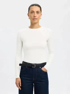 Selected Femme naisten paita SLFMANJA LS O-NECK NOOS, Snow White