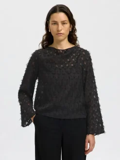 Selected Femme naisten paita, SLFMARION LS BOAT NECK TOP B Black