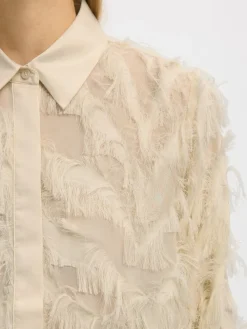 Selected Femme naisten paitapusero SLFMYLINE LS FLUFFY CROPPED SHIRT B, Angora