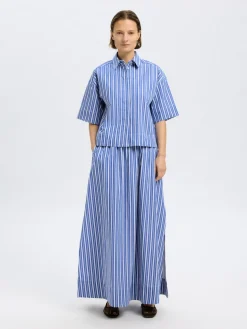 Selected Femme naisten paita, SLFFIA 2/4 CROPPED STRIPED SHIRT Raidallinen Sininen