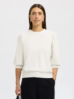 Selected Femme Naisten Pusero, SLFTENNY 3/4 SWEAT TOP NOOS Snow White