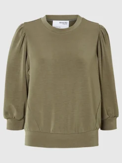Selected Femme Naisten Pusero, SLFTENNY 3/4 SWEAT TOP NOOS Armeijanvihreä