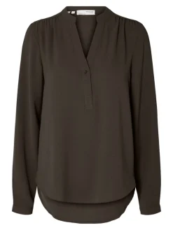 Selected Femme Naisten Pusero, SLFMIVIA LS TOP B Tummanruskea