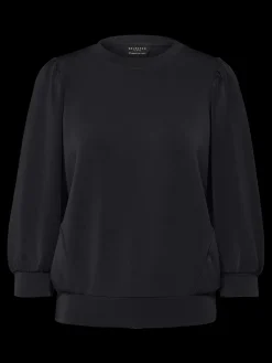 Selected Femme Naisten Pusero, SLFTENNY 3/4 SWEAT TOP NOOS Black