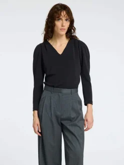 Selected Femme Naisten Pusero, SLFFNEJA LS V-NECK TOP Musta