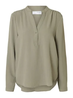 Selected Femme Naisten Pusero, SLFMIVIA LS TOP B Khaki