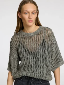 Selected Femme naisten pusero, SLFELLEN 2/4 KNIT O-NECK Vaaleanharmaa