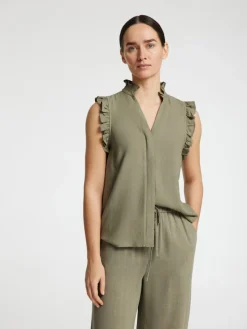 Selected Femme naisten toppi, SLFVIVA SL RUFFLE TOP Khaki