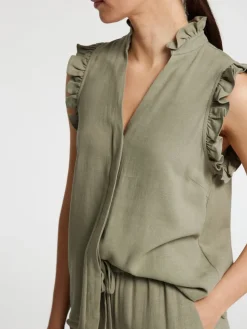 Selected Femme naisten toppi, SLFVIVA SL RUFFLE TOP Khaki