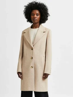 Selected Femme Naisten Villakangastakki, New Sasja Wool Coat Vaalea Beige