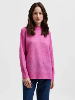 Selected Femme Naisten Villapaita SLFLULU LS KNIT HIGH NECK NOOS Pinkki
