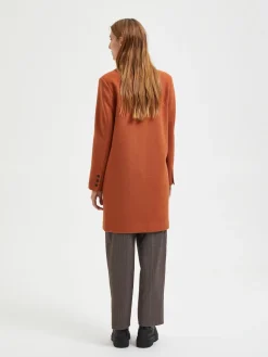 Selected Femme Naisten Villakangastakki, New Sasja Wool Coat Poltettu Oranssi