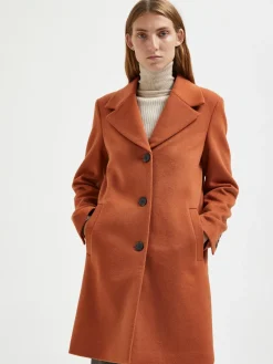 Selected Femme Naisten Villakangastakki, New Sasja Wool Coat Poltettu Oranssi