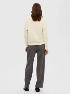 Selected Femme neule, SLFMALINE LS KNIT V-NECK Luonnonvalkoinen