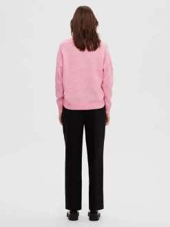 Selected Femme neule, SLFMALINE LS KNIT V-NECK Vaaleanpunainen