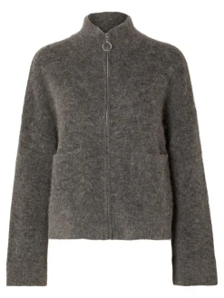 Selected Femme neuletakki, SLFSIA RAS LS KNIT ZIPPER CARDIGAN Grafiitti