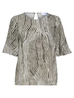 Selected Femme paita, SLFEVITA SS AOP TOP Musta Kuosi