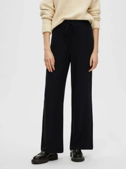 Selected Femme pellavahousut, SLFVIVA-GULIA MW LONG LINEN PANT NOOS Musta