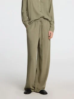 Selected Femme pellavahousut, SLFVIVA-GULIA MW LONG LINEN PANT NOOS Khaki