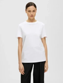 Selected Femme t-paita, SLFMYESSENTIAL SS O-NECK TEE Bright White