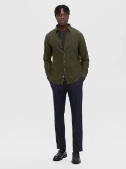 Selected flanelipaita, SLIM OVEN FLANNEL SHIRT Armeijanvihreä