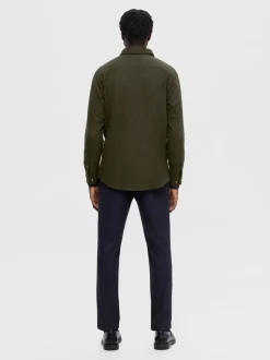 Selected flanelipaita, SLIM OVEN FLANNEL SHIRT Armeijanvihreä