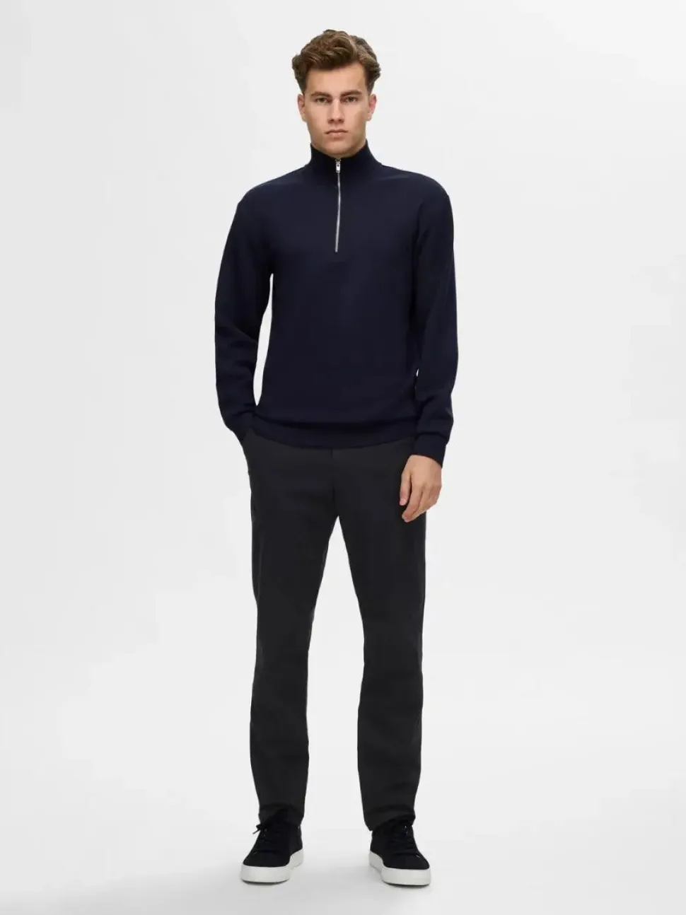 Selected housut, MILES BRUSHED PANTS Tummanharmaa