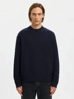 Selected K Philip LS Knit Relaxed Crew Neck, Sky Captain