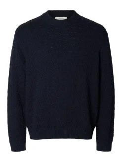 Selected K Philip LS Knit Relaxed Crew Neck, Sky Captain
